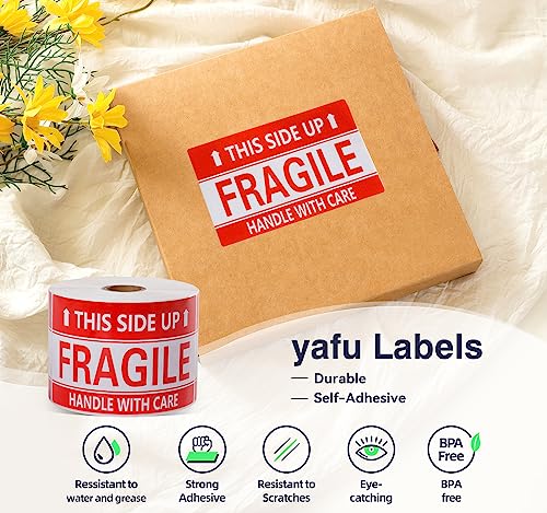 3 x 5 Inch Handle with Care This Side Up 500 Permanent Adhesive Fragile Stickers for Shipping Moving Glass Labels (1 Roll, 500 Labels)