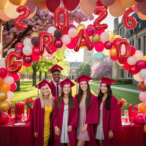 Image of 2026 Congratulations Grad Balloons, 16 Inch Red 2026 GRAD Foil Balloons Banner Sign Sign for for Graduation Decorations 2026, College High School Class of 2026 Graduate Congrats Party Decor Supplies