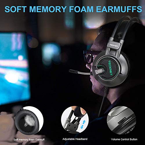 TECKNET Cuffie Gaming con Microfono Stereo Surround, Cuffie da Gioco con Φ50mm Riduzione del Rmore e Achetto Rgolabile per Pc e Laptop