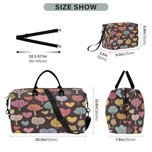 Heart Trees Leaves Sports Gym Bag for Women Men Travel Duffel Bag Weekend Overnight Carry on Bag with Toiletry Bag Yoga Bag for Plane Hospital Workout Swimming Yoga3