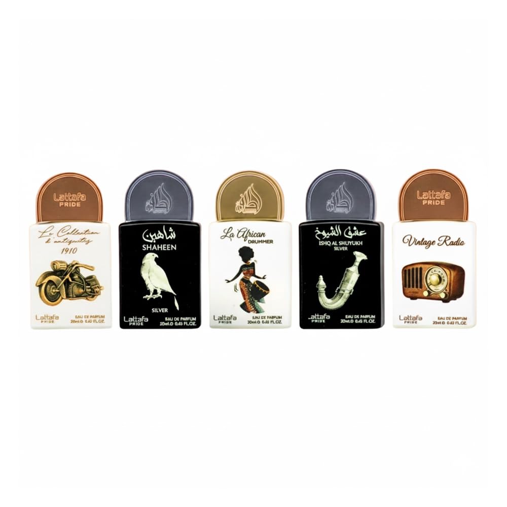 Lattafa Zestaw upominkowy Pride Perfumy z kolekcji nr 5 (5 x 20 ml) | Luksusowy zestaw upominkowy dla mężczyzn i kobiet | arabskie długotrwałe zapachy | Mini spray podróżny