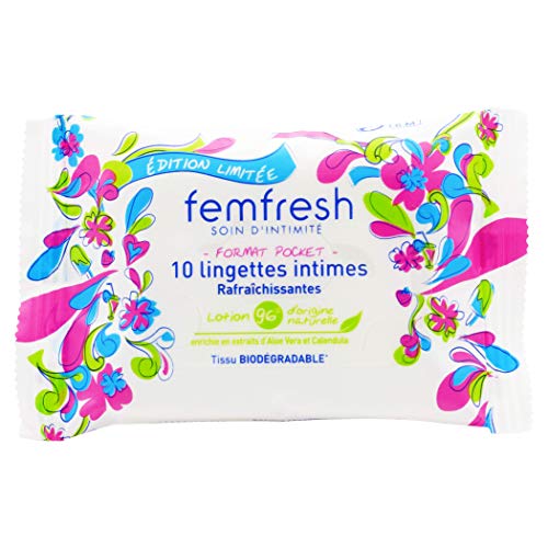 Femfresh - Reinigingsdoekjes voor de intieme zone, zakformaat, 10 stuks per verpakking, 1 verpakking.