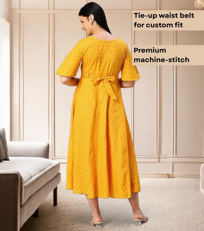 Image of DUMMY SHAPE Feeding Nighty | Maternity Dresses for Women Cotton Blend | Floral Pink Anarkali Kurta with Dual Nursing Zippers for Pregnancy & Breastfeeding | Gifts for Pregnant Women (