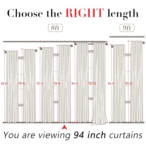 Image of XTMYI 94 Inch Linen Curtains, Lightweight Semi Sheer Light Filtering Drapes, Floor to Ceiling Window Drapery for Living Room Bedroom 2 Panel Set, Cream, 50 inch W x 94 inch L