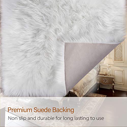 Lochas Ultra Soft Fluffy Rugs Faux Fur Sheepskin Area Rug For Bedroom Bedside Living Room Carpet Nursery Washable Floor Carpets, 2X3 Feet White #TOP4