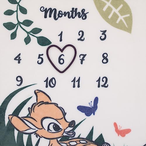 Image of NoJo Disney Bambi White and Green Little Treasure Super Soft Photo Op Milestone Baby Blanket