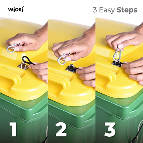 Image of Animal Proof Trash Can Lid Lock for Large Garbage Bin Outdoor - Metal Outside Trash Can Lock for Animal Raccoons Squirrels Dogs Strong - White Clear Nylon Coated Wire Rope - Universal Fit - 2-Pack