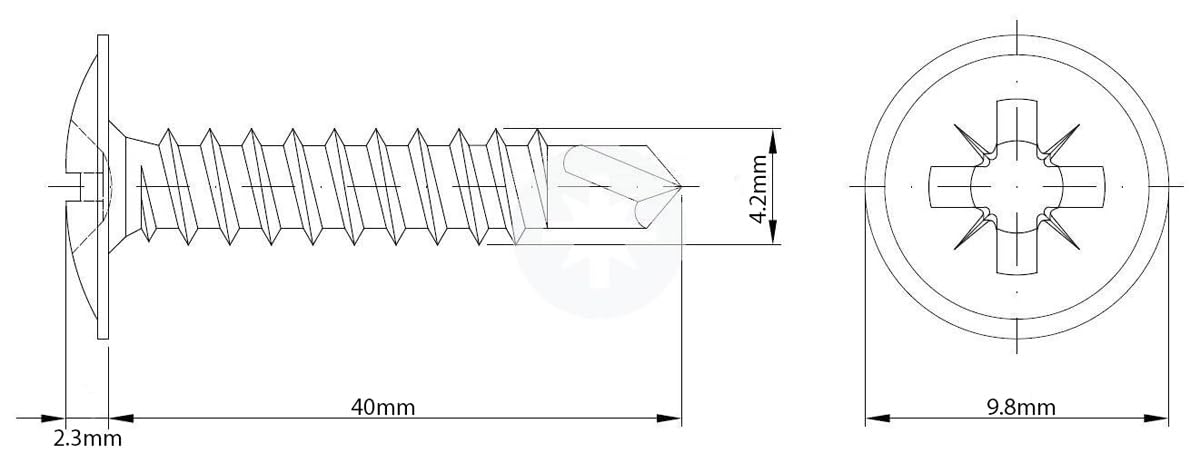 4.2mm x 40mm (Pack of 50) Black Self Drilling Phillips Wafer Head Screws Steel Self Tapping Screws for Metal Sheets Roofing Windows - Image 2