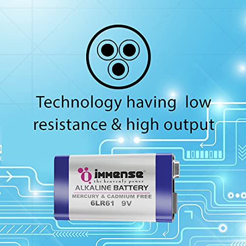 Image of Immense 9V Alkaline Battery for Smoke Alarms, Walkie Talkies, Radios, Multimeters & High-Drain Devices | 6LR61 Non Rechargeable Battery (Pack of 2)