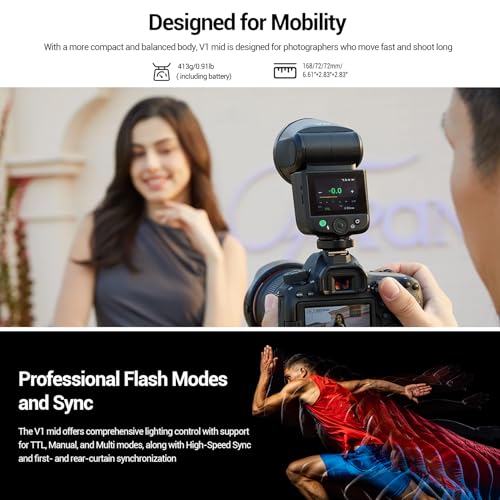 Godox V1 Mid C Flash Speedlite de Cabeza Redonda 55Ws con puerto USB-C 6