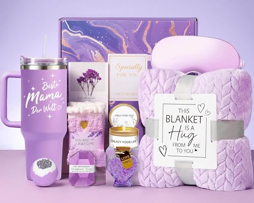 Geschenke für Mama, Muttertagsgeschenke für Mama Geschenkset mit 40OZ 1200ML Kaffeebecher/Edelstahl Weinbecher und Kuscheldecke, Geschenk für Mama Geburtstag, Geschenk Muttertag für Mama