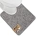 Gorilla Grip Original Shaggy Chenille Oval U-Shape Contoured Mat for Base of Toilet, 22.5x19.5 Size, Machine Wash and Dry, Soft Plush Absorbent Contour Carpet Mats for Bathroom Toilets, Gray