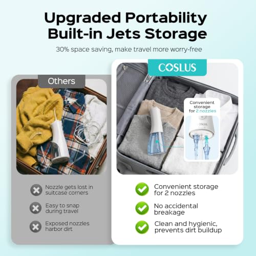 Image of COSLUS ADA Accepted C51 Water Dental Flosser for Teeth, 3 Modes 6 Pressure | Water Dental Pick for Orthodontic, Braces, Sensitive Gums, Multiple Users, Compact for Travel Built-in Nozzle Storage, White