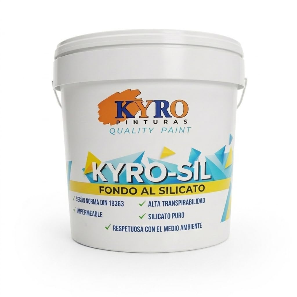 KYRO-SIL FONDO Imprimación al Silicato de Potasio Puro - Fijador Profesional para Soportes Minerales Porosos - Interior y Exterior - 14 Litros