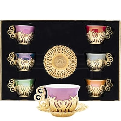 Alisveristime 12 Pc Turkish Greek Arabic Coffee Espresso Cup Saucer Porcelain Set