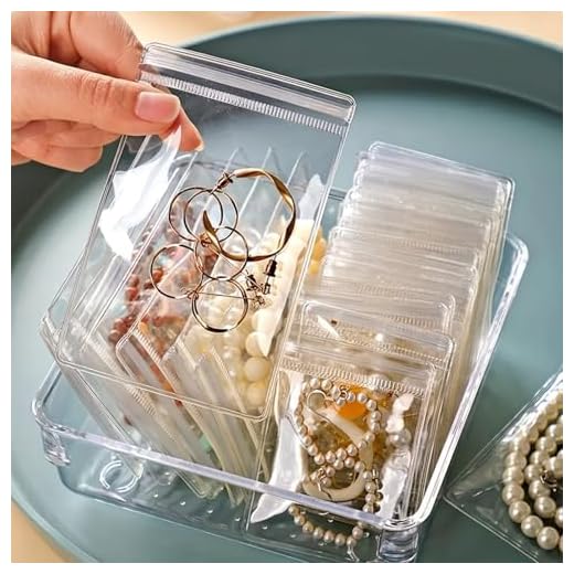 10 Pcs Small Plastic Bags For Jewelry, Mini Baggies Mil Thick Poly Zipper Lock Bags Clear for Jewelry, Bead, Crafts, Small Parts Storage（Medium）