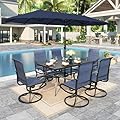 Sophia & William Patio Set with Umbrella 8 Pieces Outdoor Dining Set for 6 with 13ft Large Patio Umbrella Navy, 6 x Blue Swivel Patio Chairs with 59" Dining Table for Lawn Garden