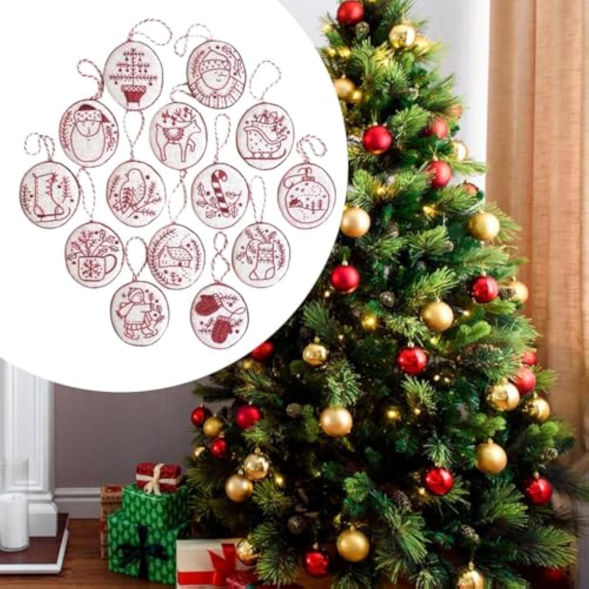 Hand Embroidery Christmas Ornaments Kit for DIY Decor