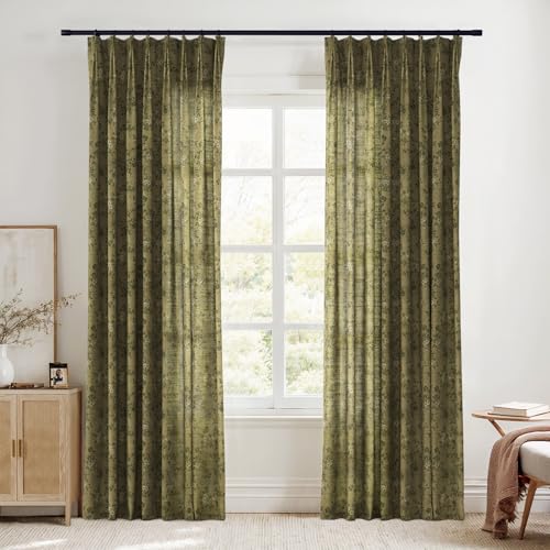 Image of TWOPAGES Pinch Pleat Floral Print Curtain, Ivy Brown, 52W x 72L, 1 Panel