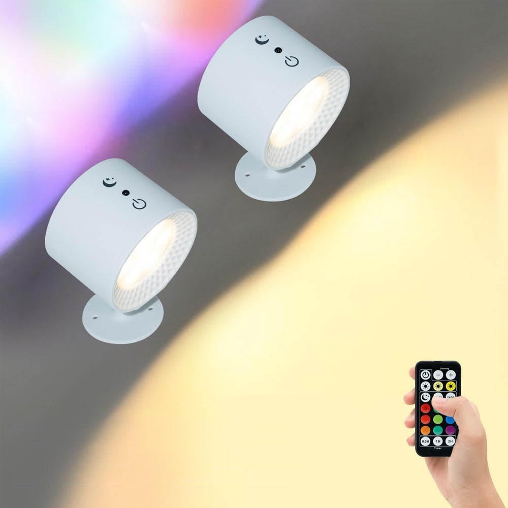 KXEcoLife Glow-right Lights – Smart Magnetic Wall Lamp, Indoor Everywhere Light 3 Color Temperatures or 7 Colors Dimmable,Rechargeable 360° Rotation Cordless LED Double-Sided Lamp,white RGB