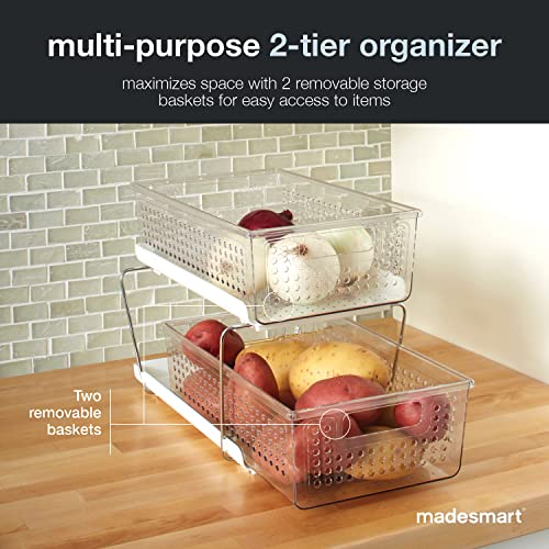 madesmart 2 Tier Organizer, Under Cabinet Storage with Pull Out Sliding Drawers, for Cleaning Supplies, Undersink Storage, Sponges, Bottles & Bath, Adjustable Dividers & Pull Out Baskets, Clear - Image 4