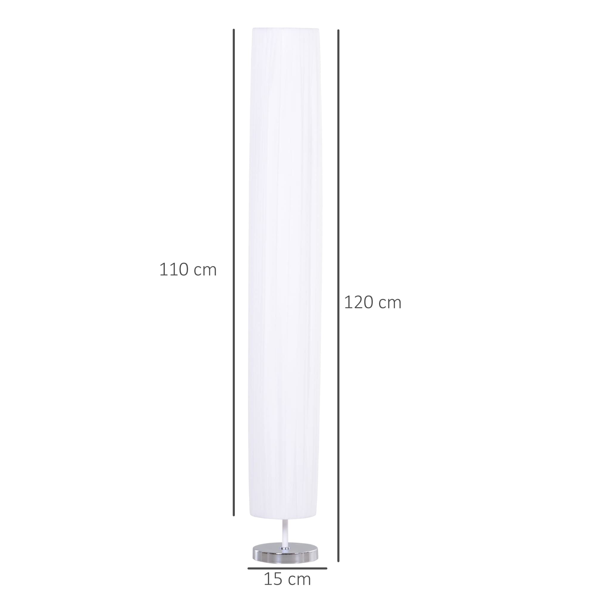HOMCOM Lámpara de Pie Moderna para Dormitorio Comedor Salón (2 E27 Bombilla) Interruptor de y Bajo Consumo con Base de Acero Inoxidable 120 cm Blanco