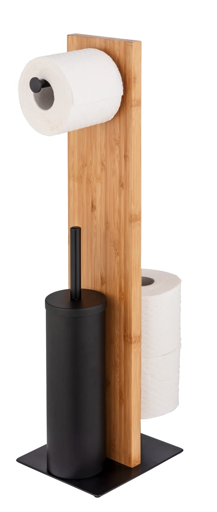Wenko 25376100 Juego de Accesorios de Papel Higiénico Y de Repuesto Stand Lesina, Natural/Negro