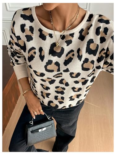 MakeMeChic Women's Leopard Print Open Back Crew Neck Long Sleeve Y2K Pullovers Sweater2