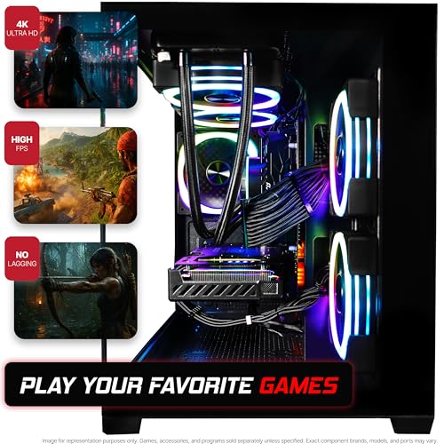 Image of SAAV Drex Prebuilt Gaming PC Bundle Desktop Tower Intel Core i7-12700KF Radeon RX 9060 XT 8GB GDDR6 Dual Curved 27in Monitors 16GB DDR4 512GB NVMe SSD WiFi 6 Windows 11 Black RGB Computer PC Gaming