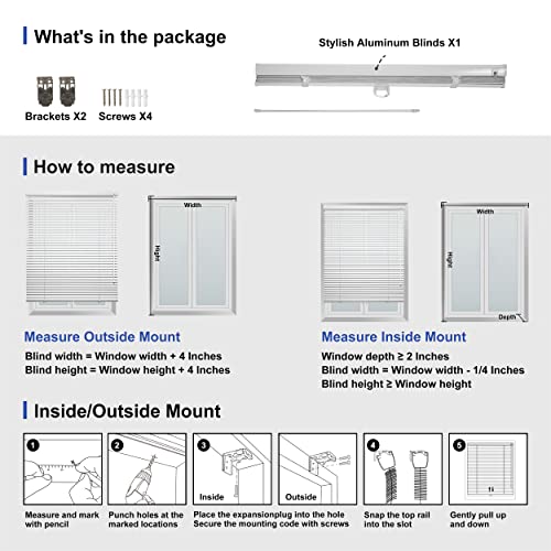 Berissa Aluminum 1" Cordless Horizontal Mini Window Blinds Custom Cut To Size Room Darkening Blinds & Shades For Home Office Bathroom French Door Windows Office Silver Gray #TOP5