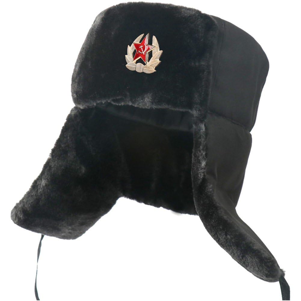 Luxylei Soviet Badge Lei Feng Hat Bomber Hat Warm Russian Hat Ear Flap Pilot Hat Thicken Rabbit Winter Hat Windproof Snow Caps for Outdoor