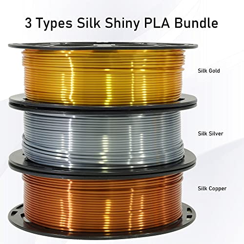 Image of Shiny Silk Gold Silver Copper PLA Filament Bundle, 1.75mm 3D Printer Filament, Each Spool 0.5kg, 3 Spools Pack, with One 3D Printer Remove or Stick Tool MIKA3D
