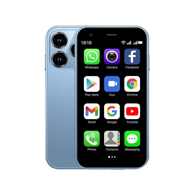 CatCalls Mini Phone 4G Unlocked 3.0'' Touch Screen Compact Mobile Phone for Kids & Students 2000mAh Battery Cell Phone with Dual SIM Quad Core Face ID//Bluetooth/GPS 3GB+32GB Memory (XS15-Blue)