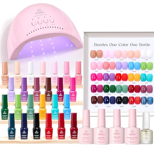 Image of Beetles Gel Nail Polish Kit with U V Light - 25 Colors Gel Polish Set 51 Pcs Imprints of Time Nail Kit One Color One Bottle with Top &Base Coat Beauty Must Have DIY Salon Manicure Gifts for Women