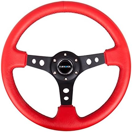 NRG Innovations NRG-RST-006RR-BS - Volante deportivo de 13.780 in (3 pulgadas de profundidad), radios negros con agujeros redondos, cuero rojo,