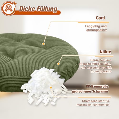Lsjoaw Sitzkissen Rund 30cm Dicke 6cm 1 Stück Bodenkissen Rund Sitzpolster Stuhlauflage Sitzpolster Stuhlkissen Polster Auflage für Wohnzimmer Büro Konferenzraum Cordstoff (GrüN)