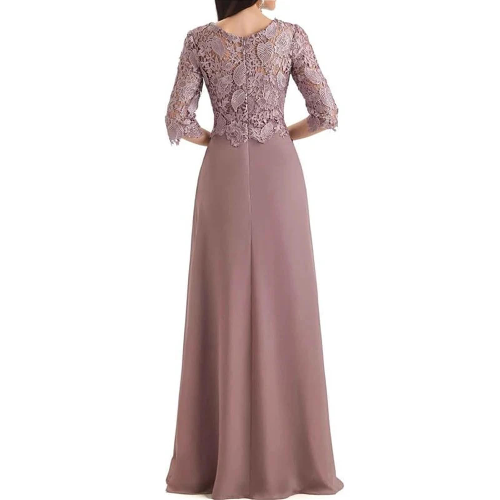 Vestidos para la Madre de la Novia Elegante Vestido de Madre la Novia con Apliques Encaje for Fiesta Bodas, Gasa, Media Manga, Corte A, Largo hasta el Suelo para una reunión(Orange,14W)