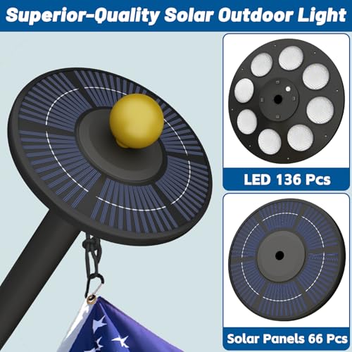 XYRIS Flag Pole Light Solar Powered - Ultra Bright for 15-25 Ft Flag Poles, 136 LED from Dusk to Dawn, Wide Coverage Waterproof Solar Light for Flagoles for Outside House (Black)