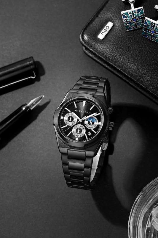 Image of Giordano Luxury Multifunction Quartz Watch for Men with Round Dial, Triple Sub-Dials, Moonphase Display, Date Window, Water Resistant and Stainless Steel Strap - GZ-50152