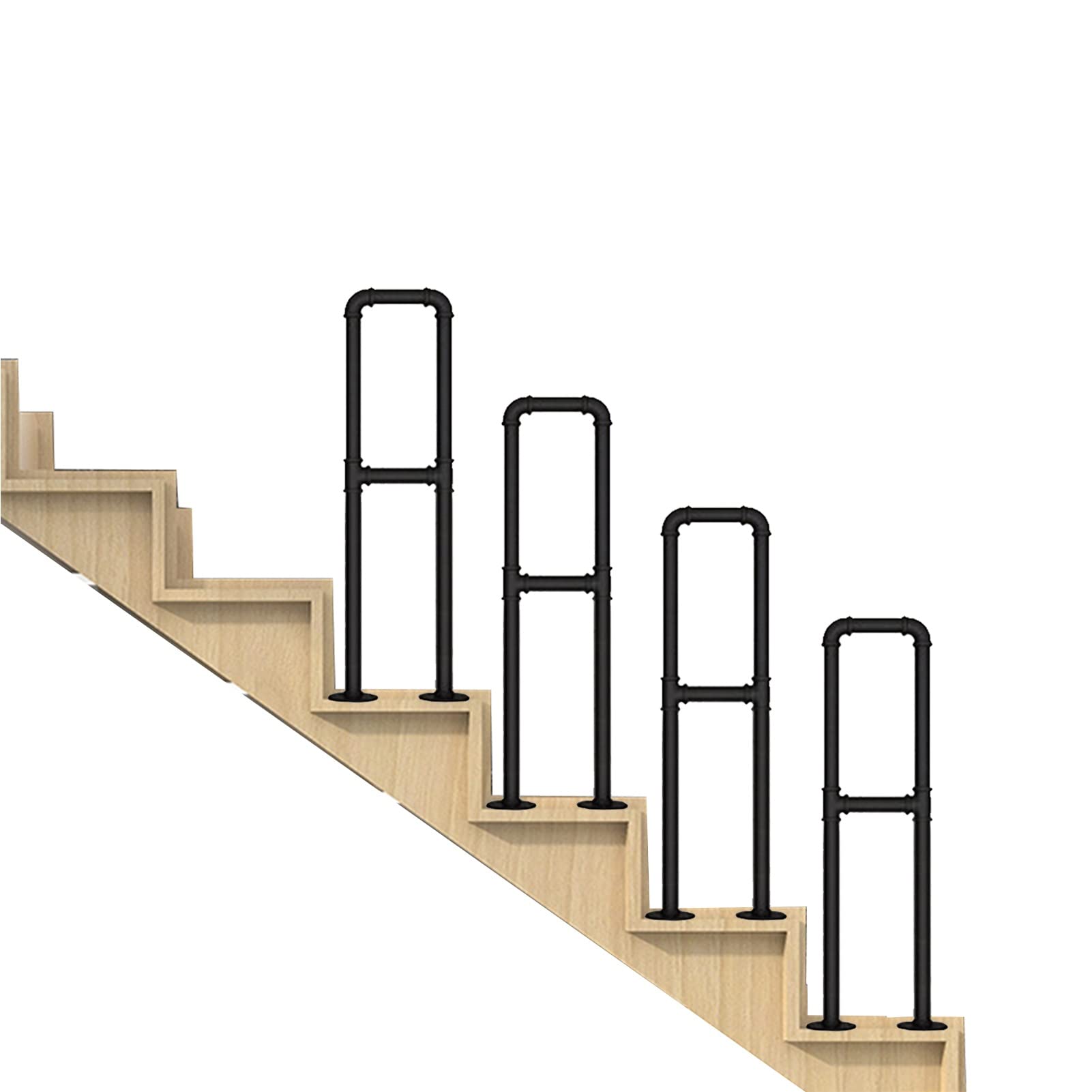 Corrimano per scale per gradini esterni, ringhiera in ferro battuto scala interna, barra di supporto per corrimano nero a forma di U per balconi, terrazza, corridoio da giardino (dimensioni: 35 cm)