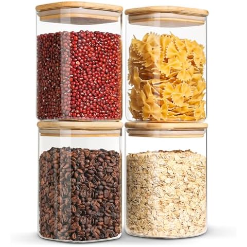 ComSaf Airtight Glass Storage Canister with Wood Lid Cover