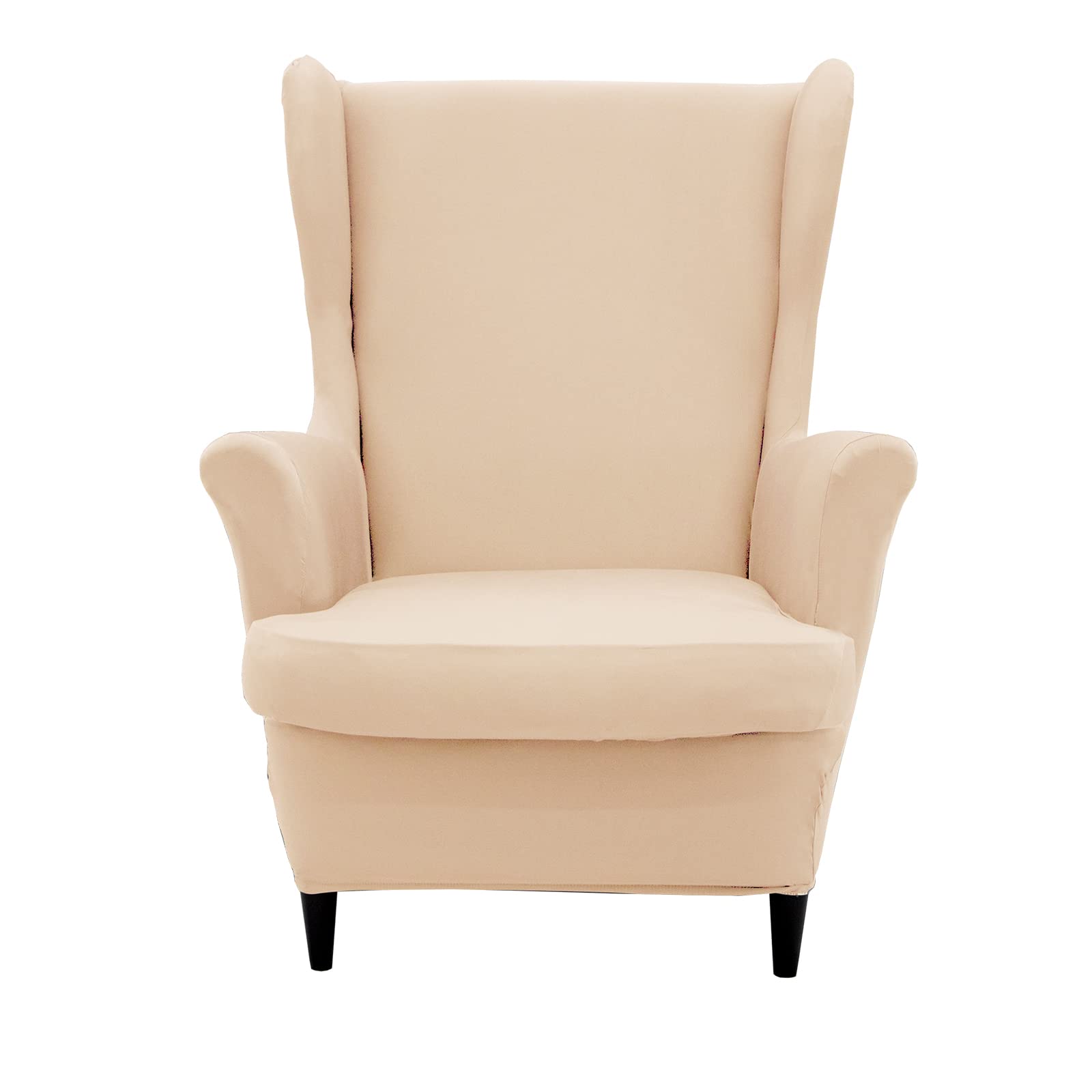 NILUOH Wingback Chair Cover 2-Piece Soft Stretch Wing Chair Slipcover Solid Color Armchair Sofa Couch Cover Furniture Protector with Elastic Bottom