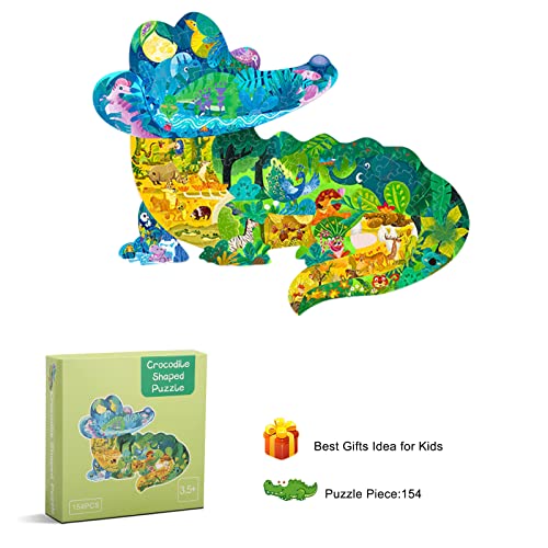 Kids Animal Puzzles, 154 Piece Crocodile Shaped Jigsaw Puzzles For Kids Ages 8,9,10,11,12 Boys And Girls Toy Puzzles, Family Puzzle Games For Children, Kids Educational Puzzle Birthday Gifts #TOP5