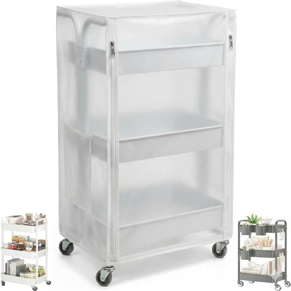 Utility Cart Cover with Storage Pockets, Heavy Duty Waterproof Dustproof Protective Cover Fits 17” D x 13” W x 31” H Supply Cart Cover for Home Office (Cart Not Included)