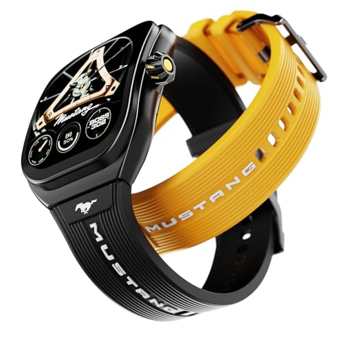 Image of GOBOULT Mustang Muscle Smart Watch 2.01'' 3D Curved Display, Convertible Strap, Premium Metallic Crown, BT Calling, 600 Nits Brightness, AI Voice Assistant, IP68 (Extra Strap, Black Eclipse)