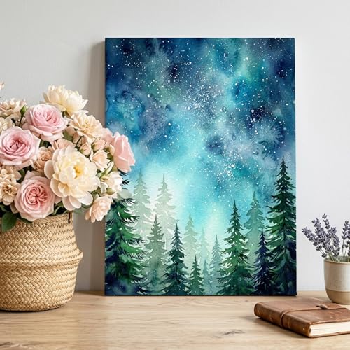 Dreamy Forest Canvas Wall Art, Country Green Pine Trees Blue