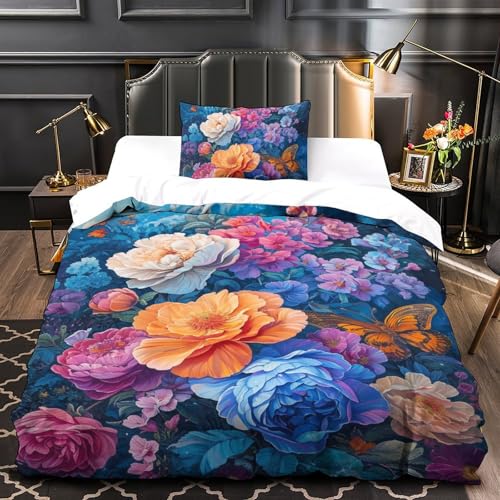 Housse de couette imprimé 3D roses colorées 135x200 microfibre 3 pièces single - 4