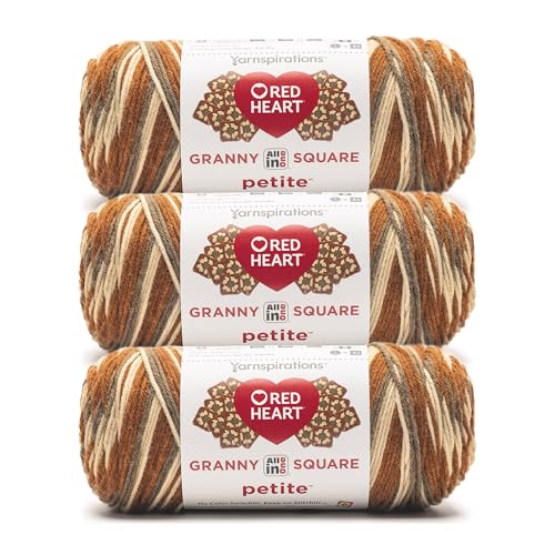 Image of Red Heart Granny Square Petite Yarn for Crocheting, Mocha, 3-Pack