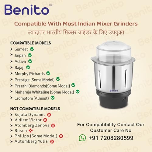 Image of Benito PRO Stainless Steel Chutney Jar(500ml) for Mixer Grinder - Compatible with 4-Teeth Coupler & Dual Locking System