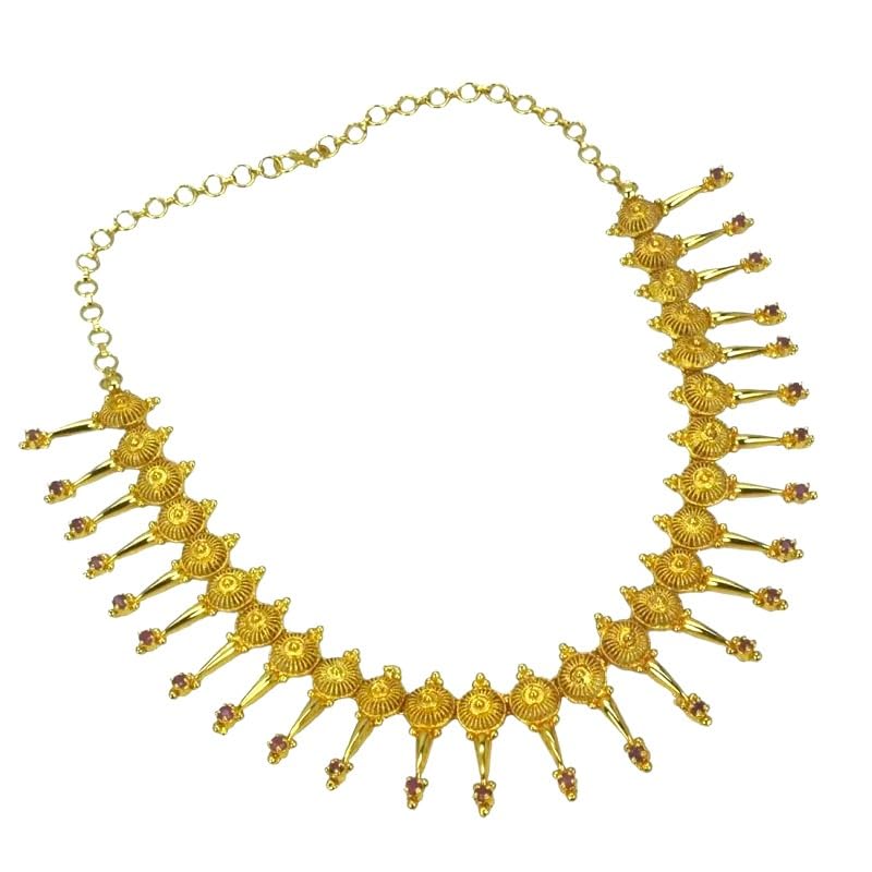 Image of Kollam Supreme Gold Plated Brass Dome Design Ruby Spike Choker for women